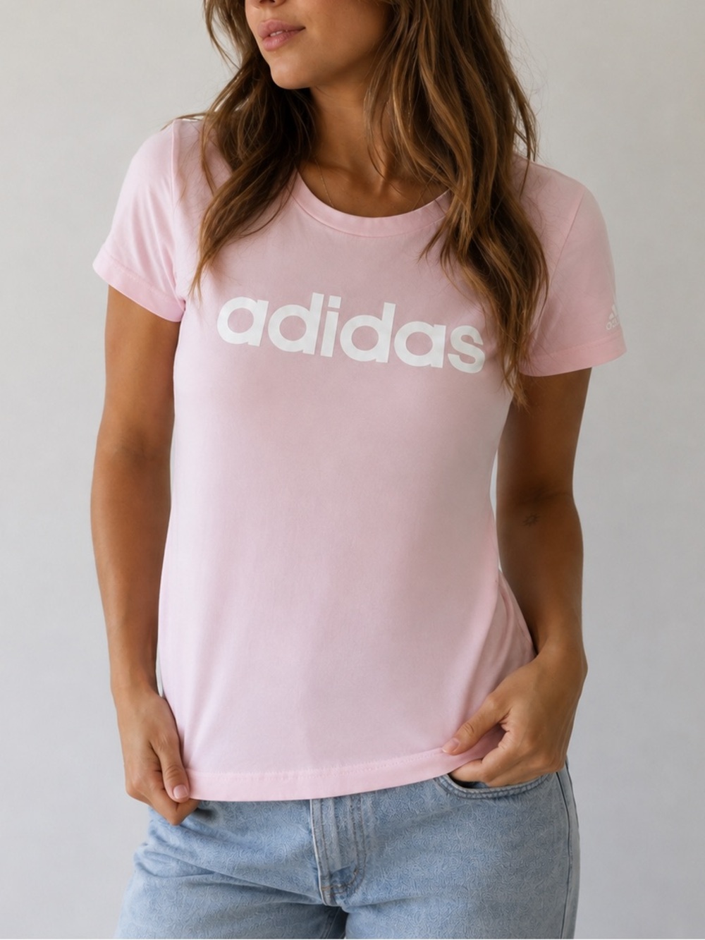 Adidas Baby Pink Logo T-Shirt Y2K Sporty Casual Athletic Baby Tee Athleisure